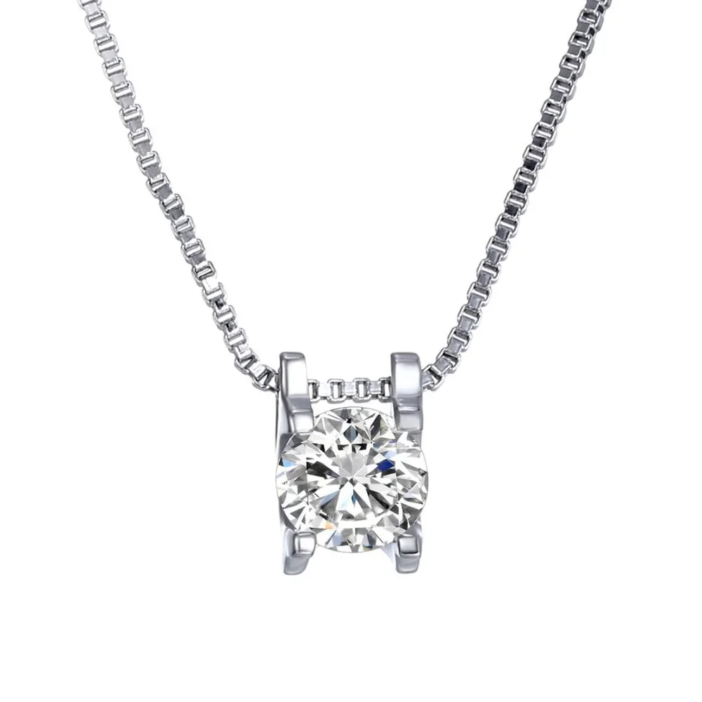 Rhodium overlay Solitaire 4 Carat Necklace Made with Swarovski Crystals - Picture 2 of 3